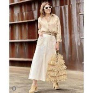 Zara cream linen crocket pocket maxi skirt